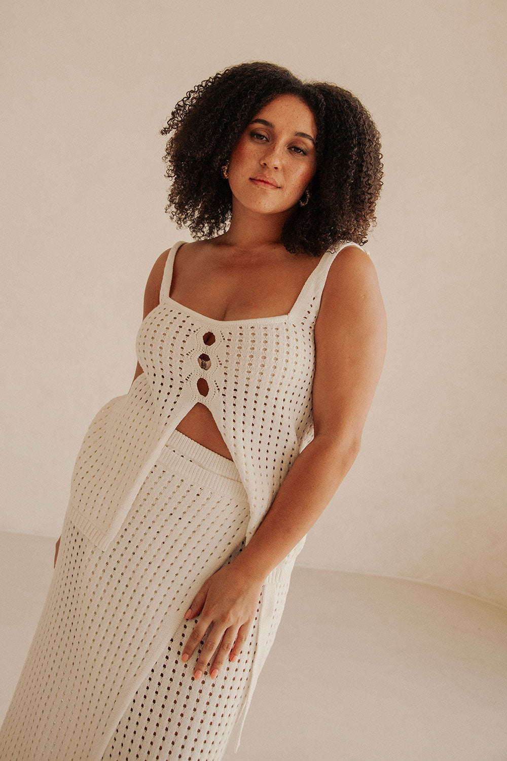 Nia Knitted Split Top - White