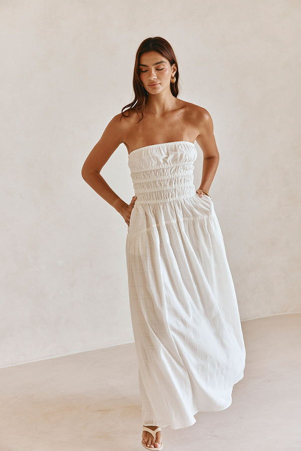 Bridal White Strapless Panel Maxi Delta Dress