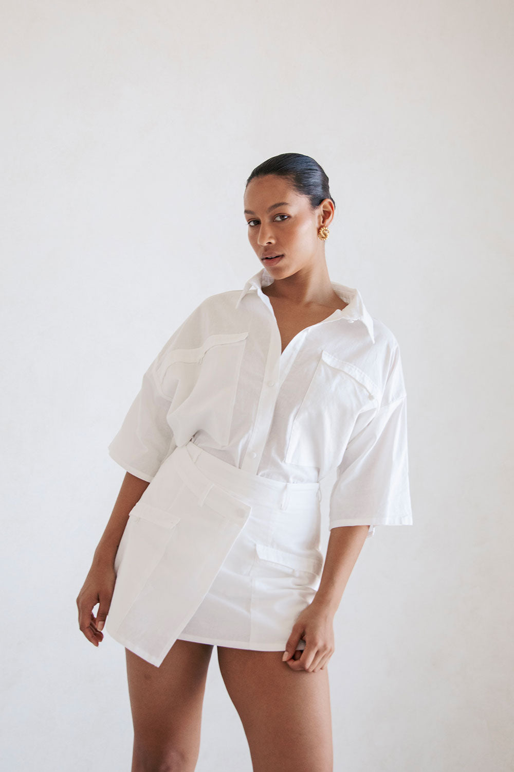 White High Waist Wrap Mini Paige Skort