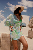 Izzy Short Sleeve Button Up Mini Dress - Verano Floral, Postcard, Blue, Green, White, Yellow