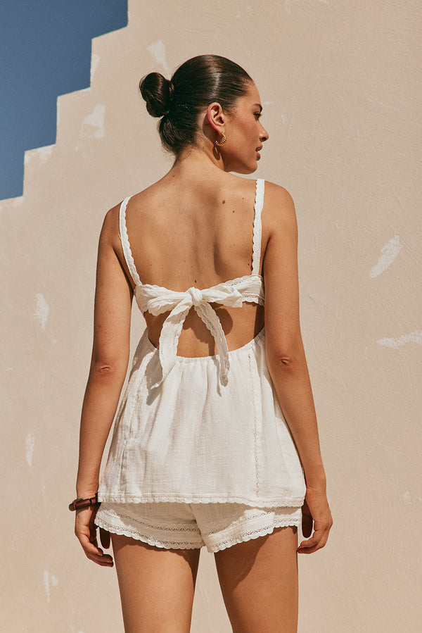 White Lace High Waist Drawstring Aviva Shorts