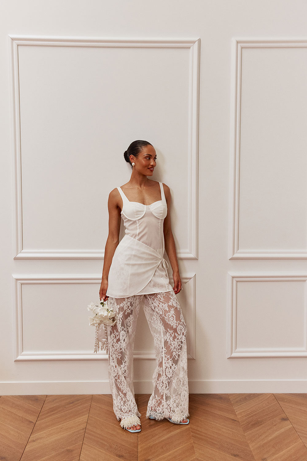Bridal White Lace High Waist Corsage Pants – SABO
