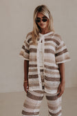 Brown and White Stripe Kint Button Up Bristol Top