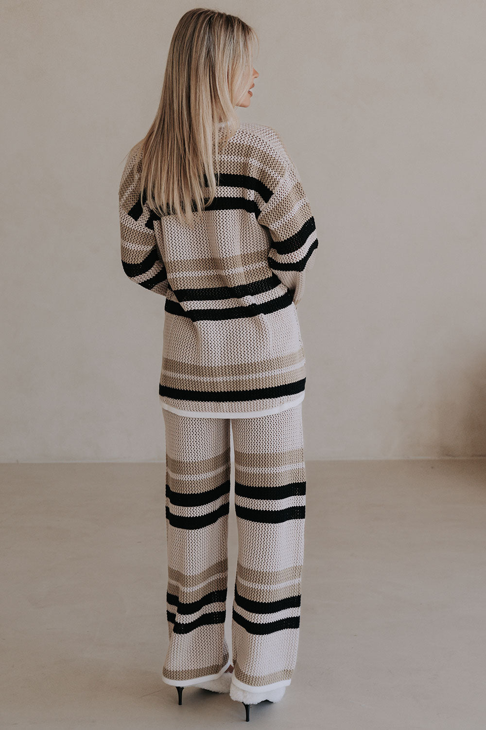 Beige and Brown Stripe Crochet Knit Paityn Pants