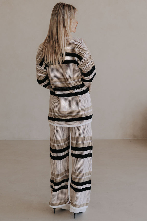 Beige and Brown Stripe Crochet Knit Paityn Pants