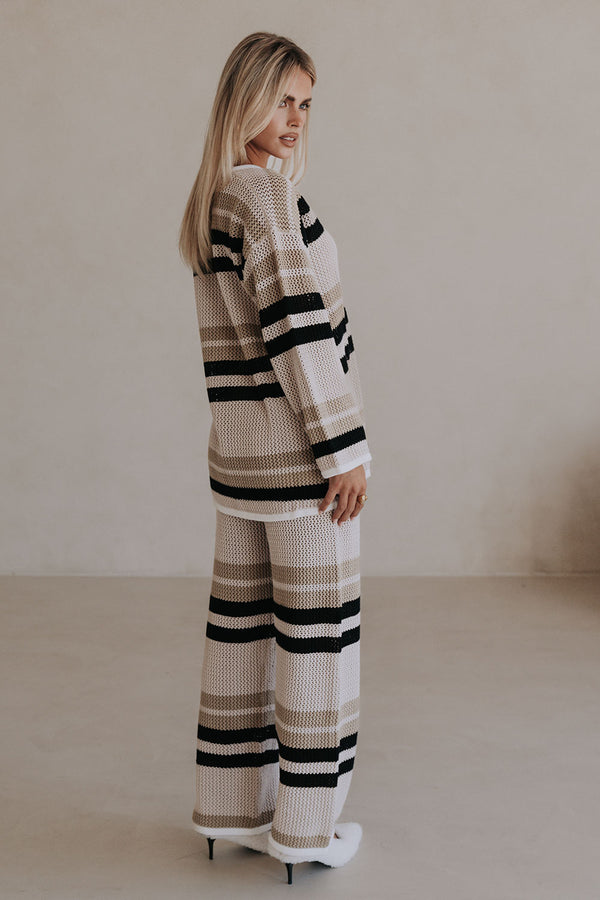 Tan Knit Long Sleeve V Neck Paityn Top