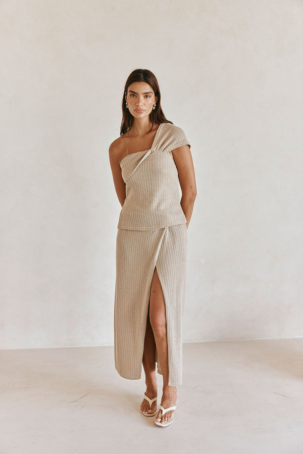 Khaki Knot Split Wrap Maxi Nina Skirt