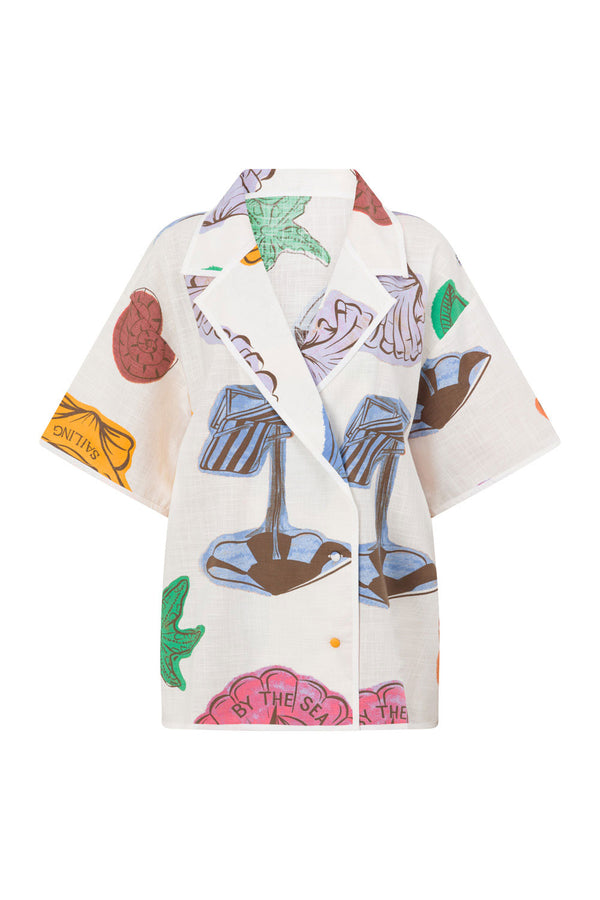 White Shell By The Sea Print Button Up Avery Top