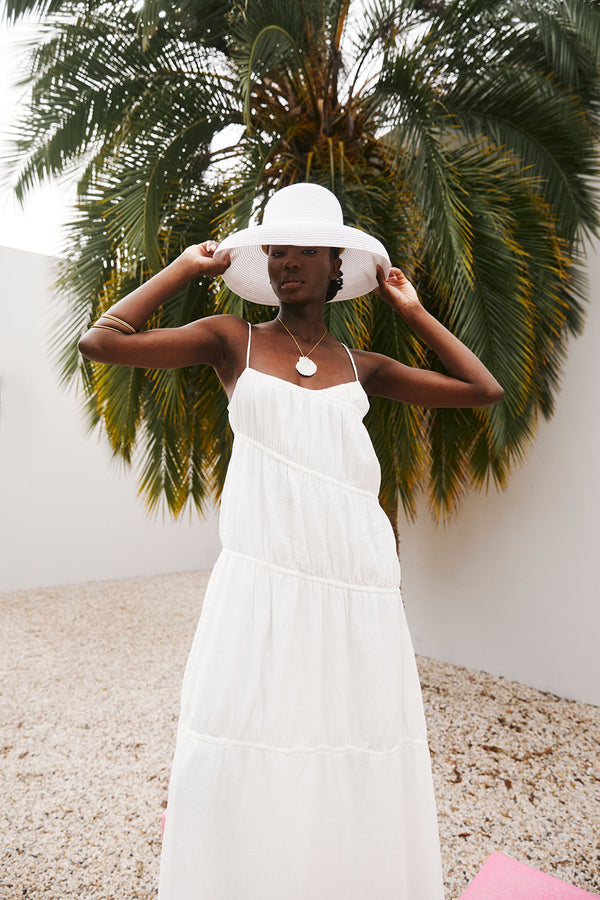 Bridal White Strappy Gathered Maxi Galia Dress