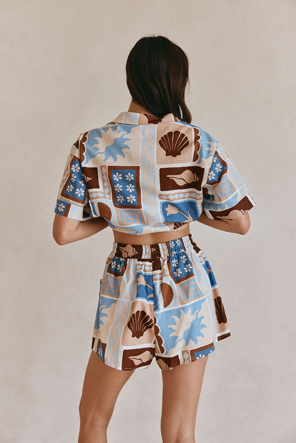 Blue Solis Print Elastic Drawstring Indra Shorts