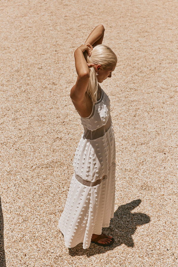 Miliano Adjustable Thin Strap Panelled Maxi Dress - White