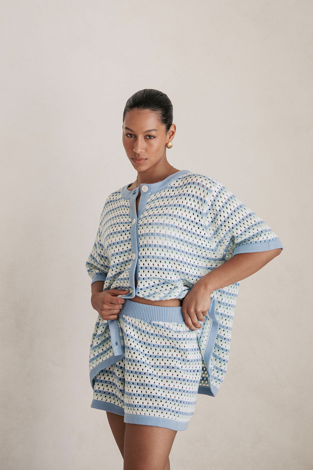 Chantel Knit Shorts - Blue Green White