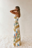 White and Yellow Botanique Strapless Maxi Fia Dress