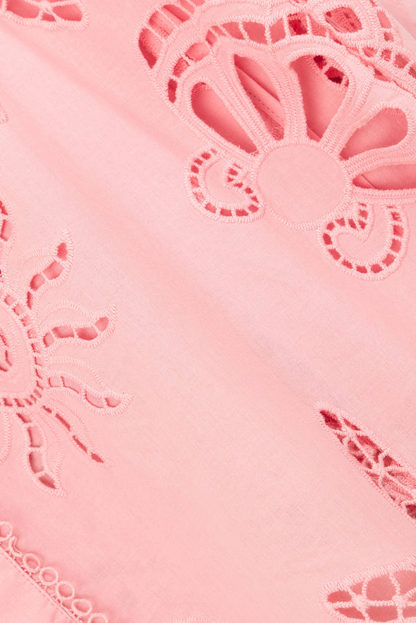 Pink Embroidered Long Sleeve Collar Carilo Top