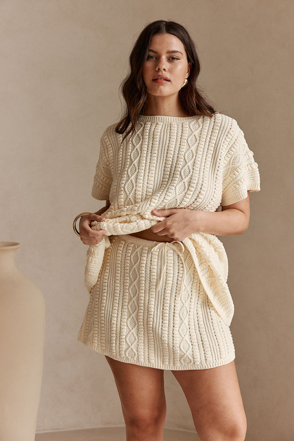 Cream Knit A Line Mini Romy Skirt