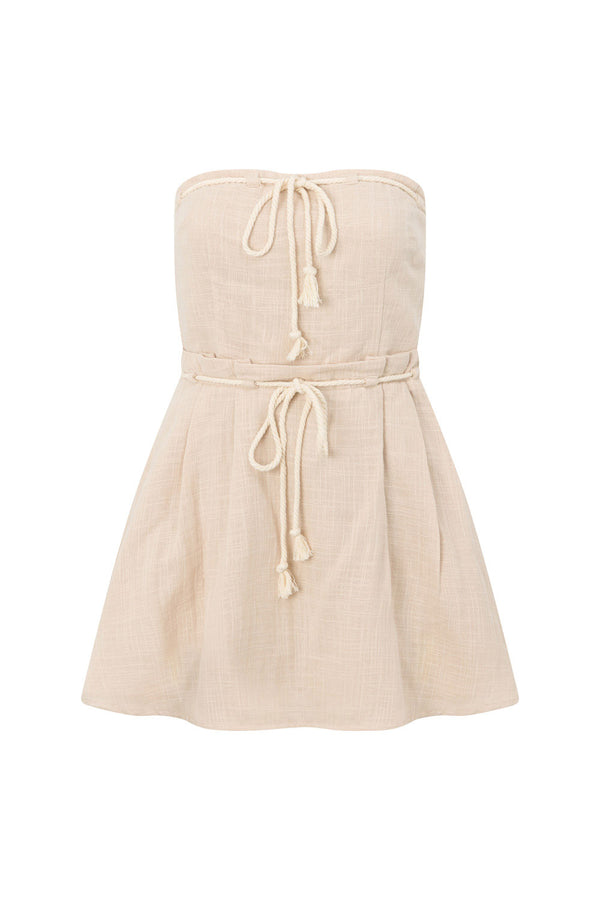 Taupe Strapless Tie Mini Juliet Dress