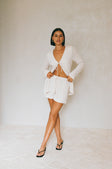 Beige High Waist Drawstring Emel Waffle Shorts