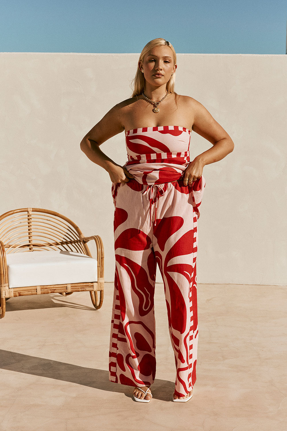 Red and Pink Darling Floral Print Drawstring Enya Pants