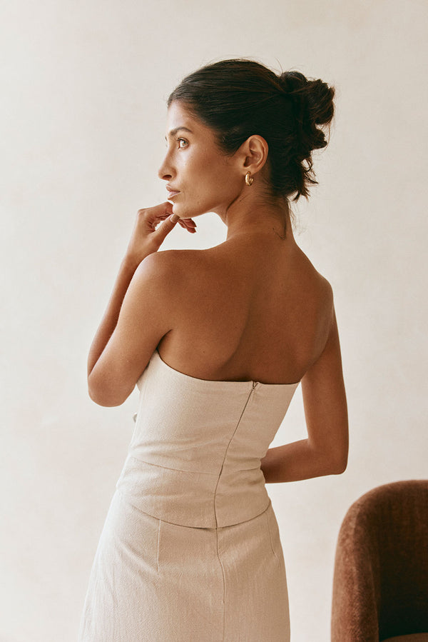 Beige Strapless Maxi Miley Dress