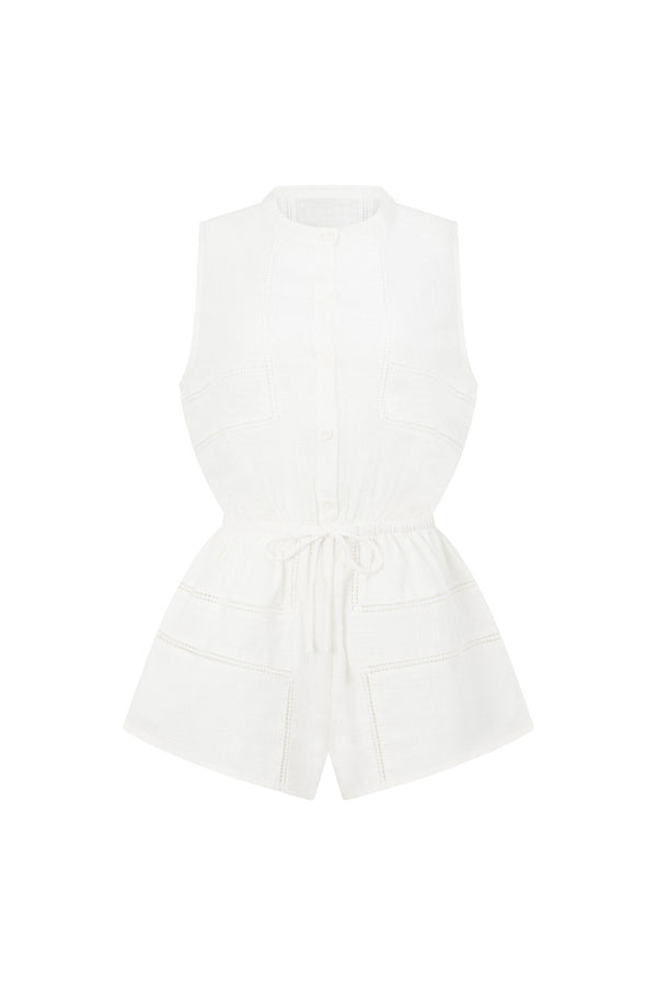 White Cheesecloth Button Up Adriana Playsuit