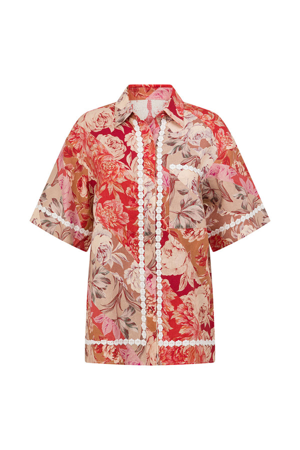 Red Floral Solafleur Print Button Up La Dolce Vita Shirt
