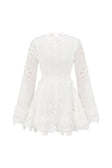 Simona Long Sleeve Embroidered Front Tie Mini Dress - Stella Marina Print - White
