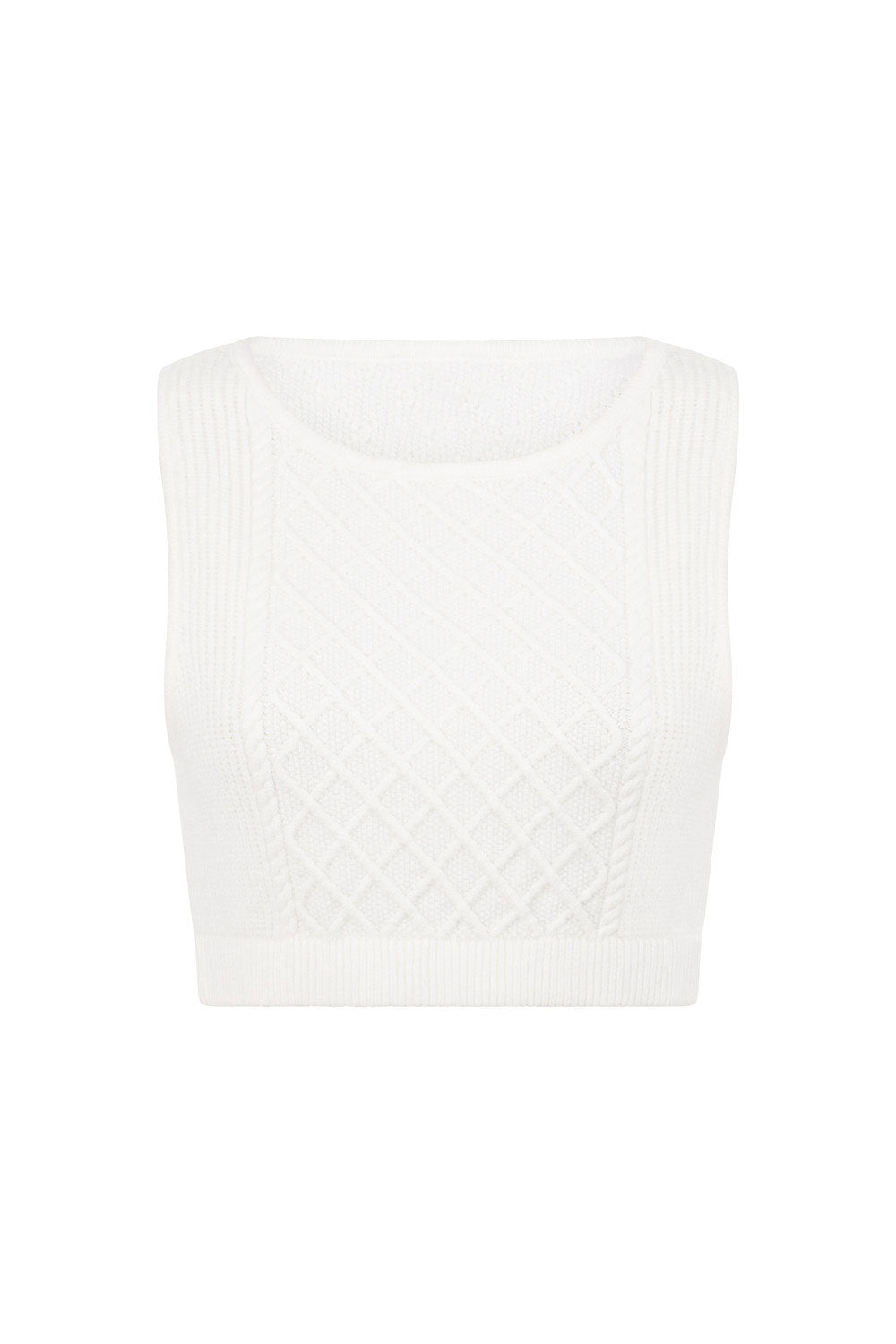 White Cable Knit Crop Lotus Top
