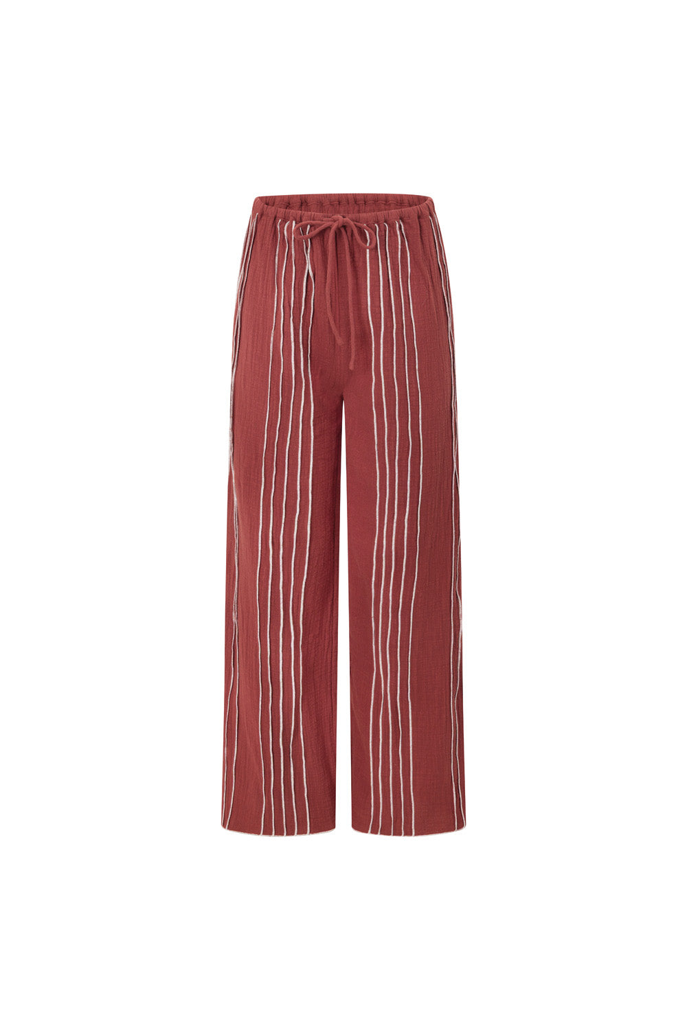 Merlot Red Cotton Elastic Drawstring Emilia Pants