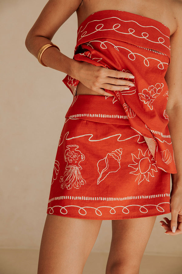 Red Peace High Waist Mini Ria Skirt