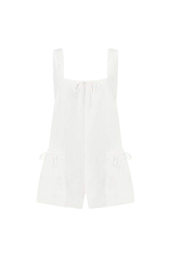 White Cotton Boxy Brita Playsuit