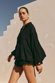 Huxley Panelled Button Up Collared Long Sleeve Top - Black
