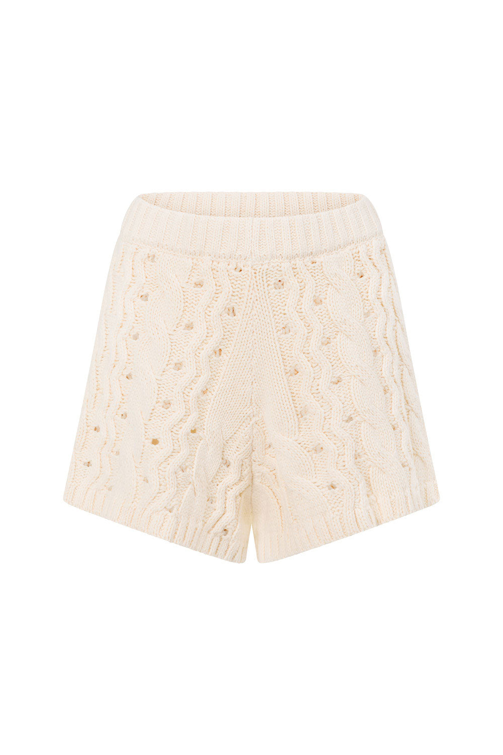 Cream Cable Knit High Waist Elastic Jenna Shorts