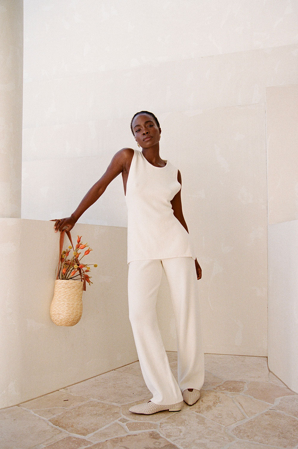 Cream Knit High Waist Sammi Pants