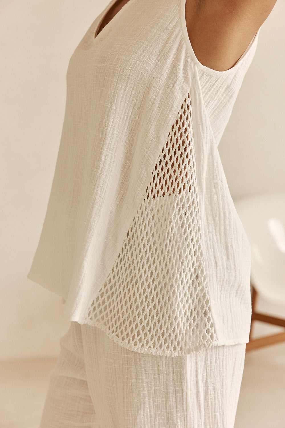 White Cotton V Neck Dita Top