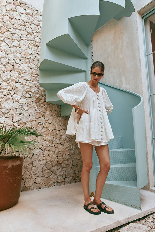 White High Waist Elastic Drawstring Novalie Shorts