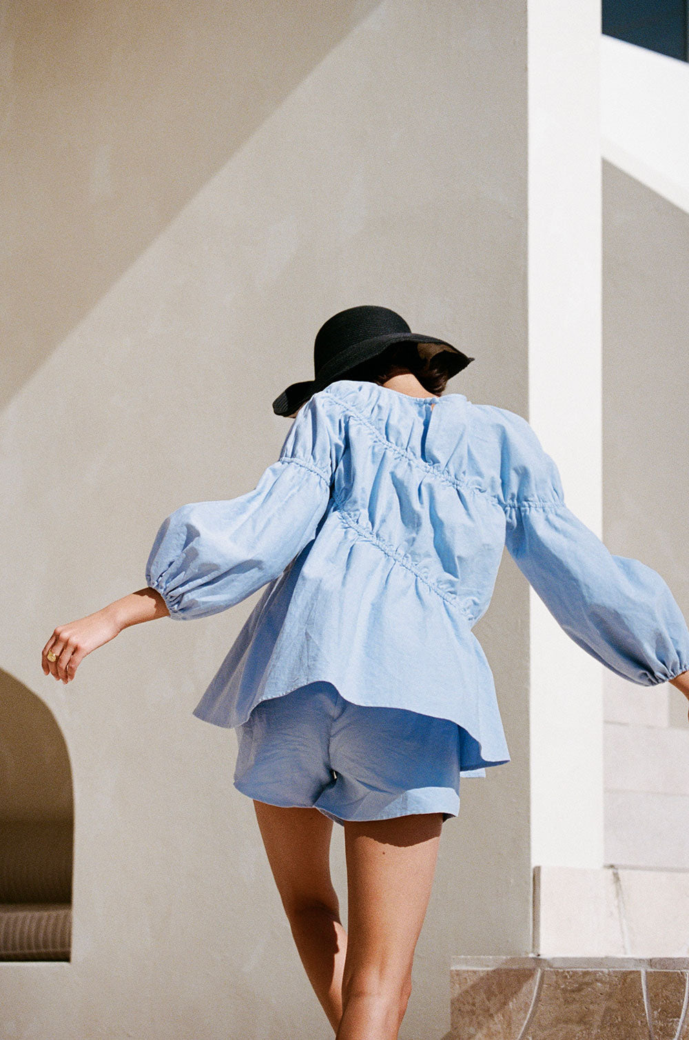 Blue High Waist Elastic Drawstring Akel Shorts