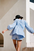Blue High Waist Elastic Drawstring Akel Shorts