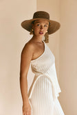 White Ribbed Knit One Shoulder Asymmetric Audri Top