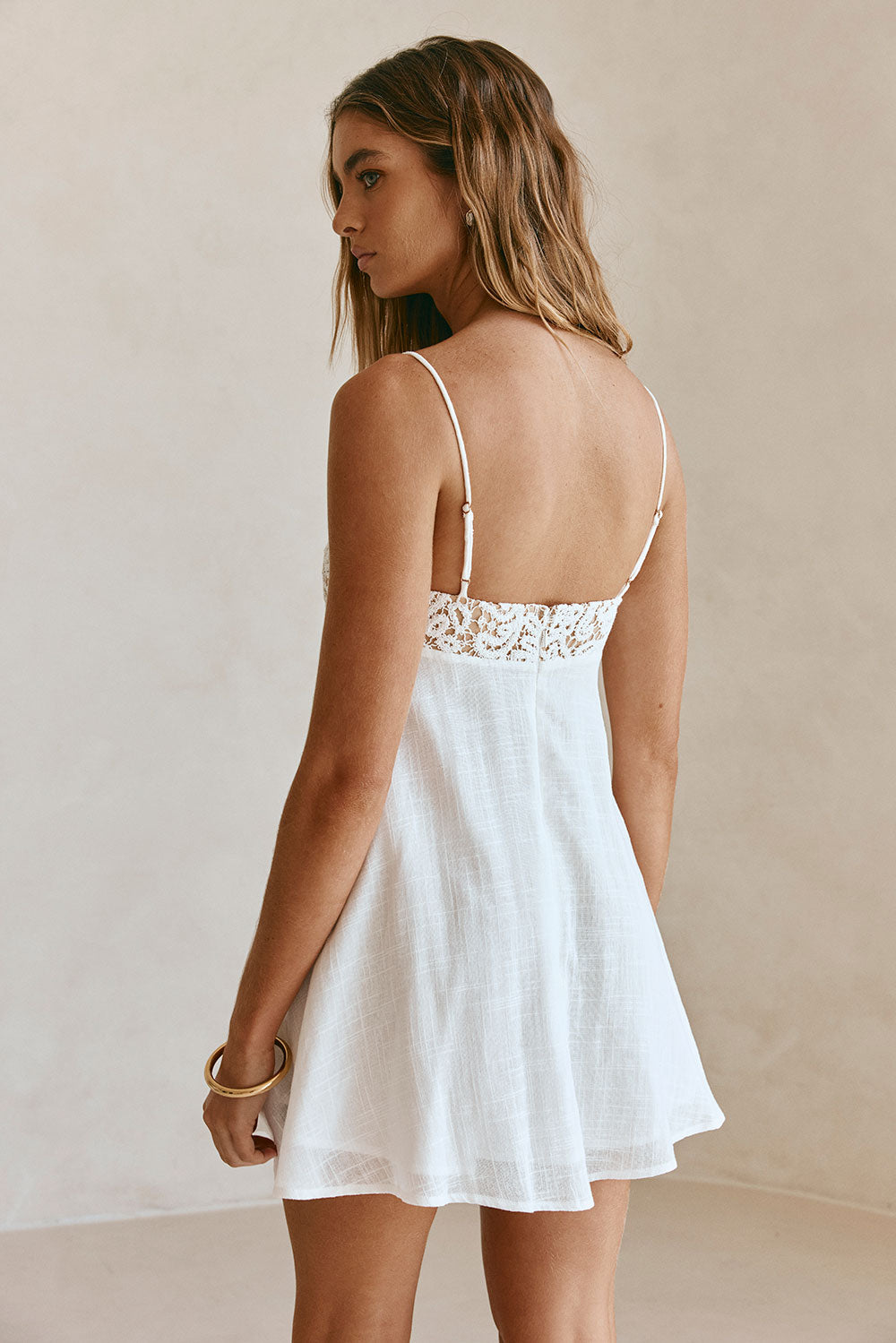 Bridal White Lace Strappy Babydoll Mini Bambi Dress