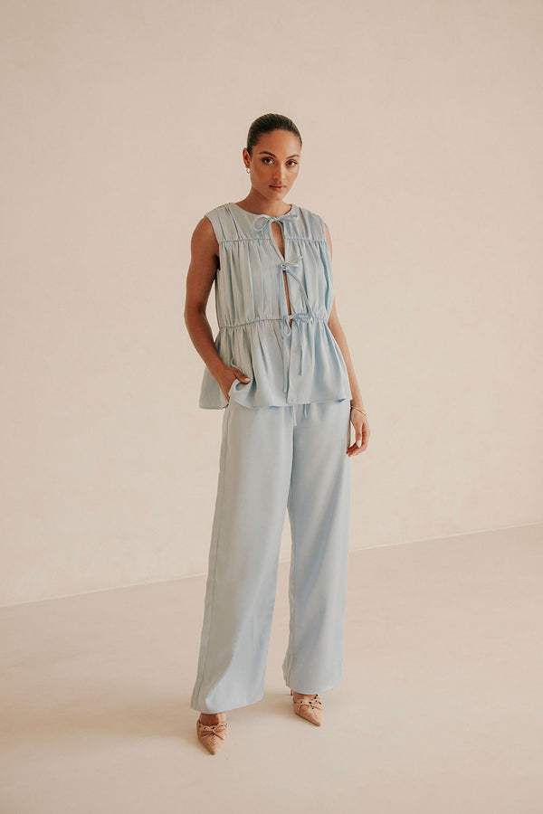 Blue Elastic Drawstring Pocket Juliette Pants