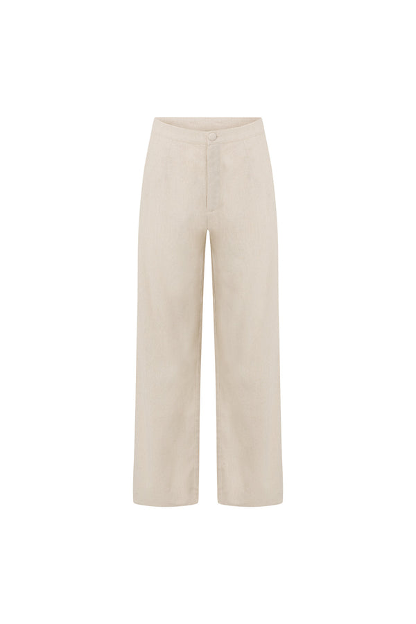 Beige Linen Blend Wide Leg Isa Trouser Pants