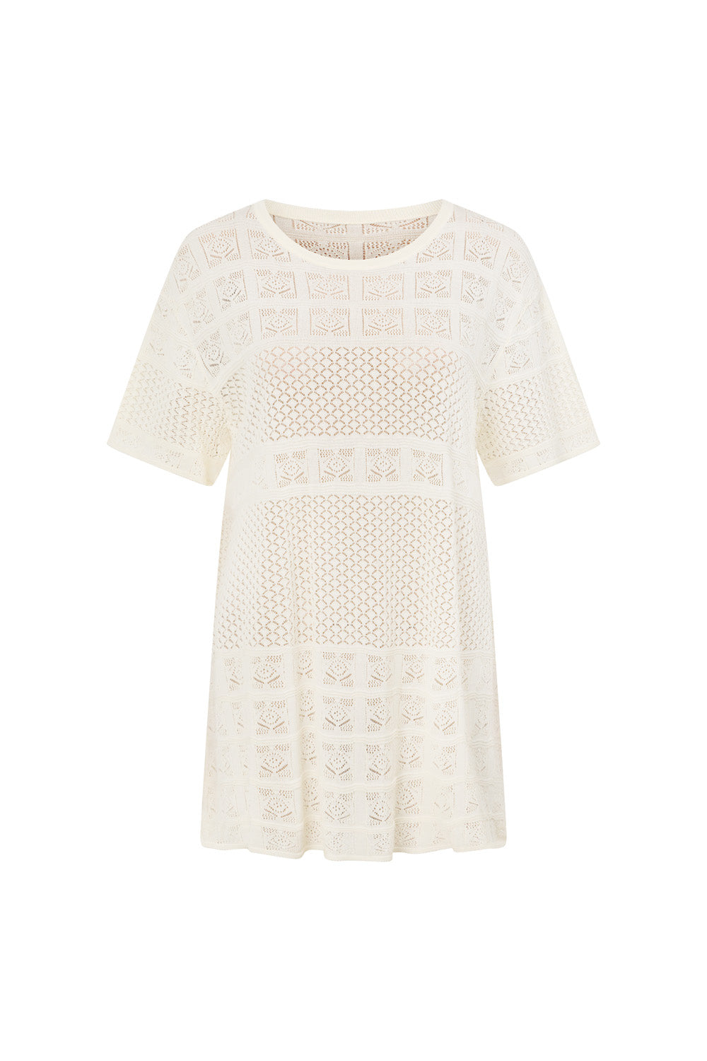 Cream Crochet Relaxed Short Sleeve Nixie Top
