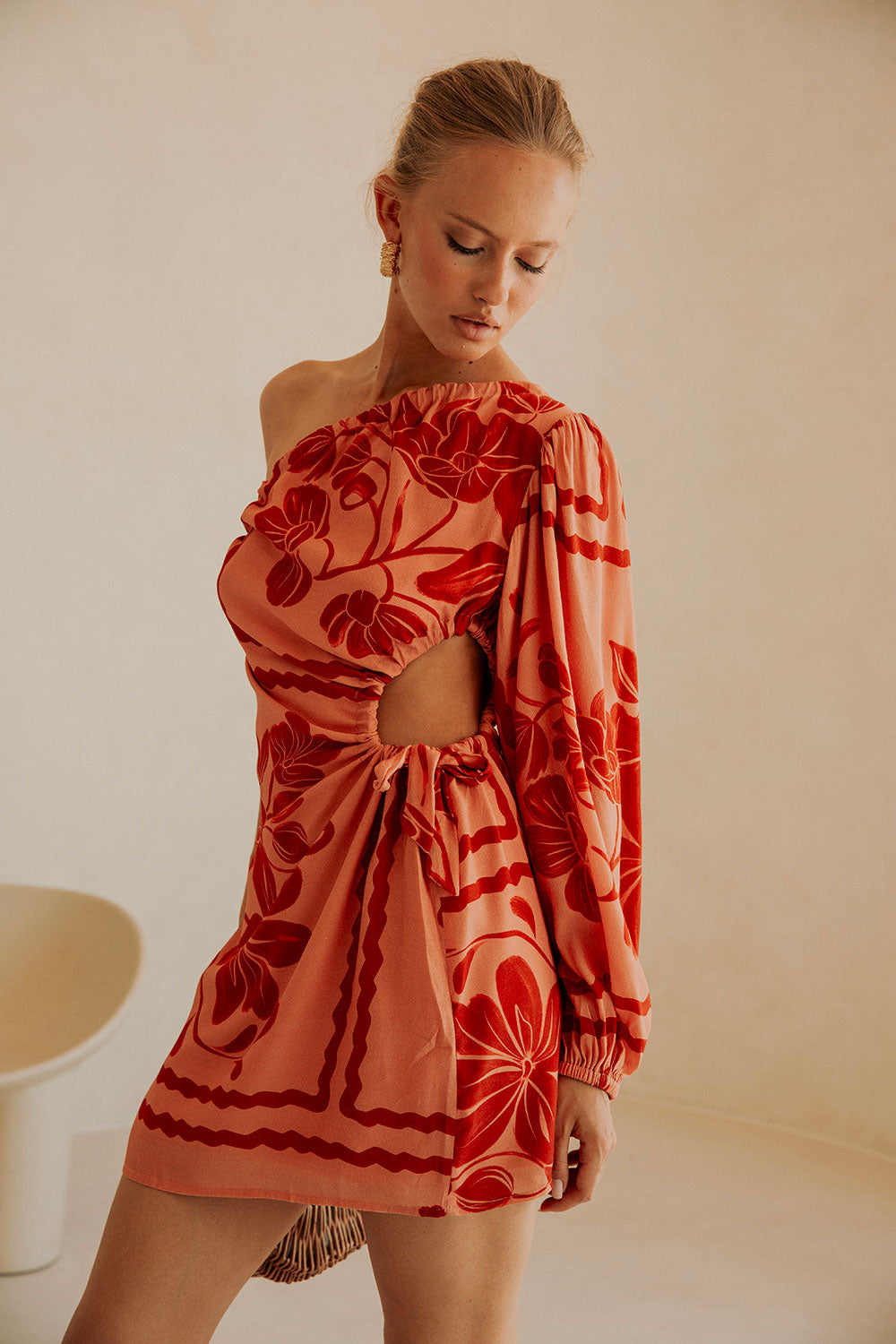 Eila One-Shoulder Floral Mini Dress - Fiore Postcard Print in