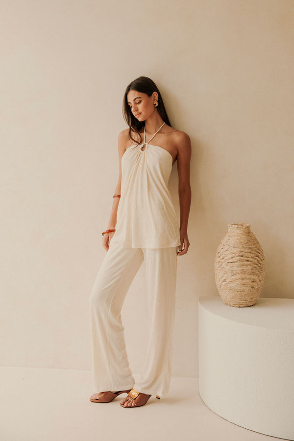 Cream Halter Top Overlay Ayden Jumpsuit