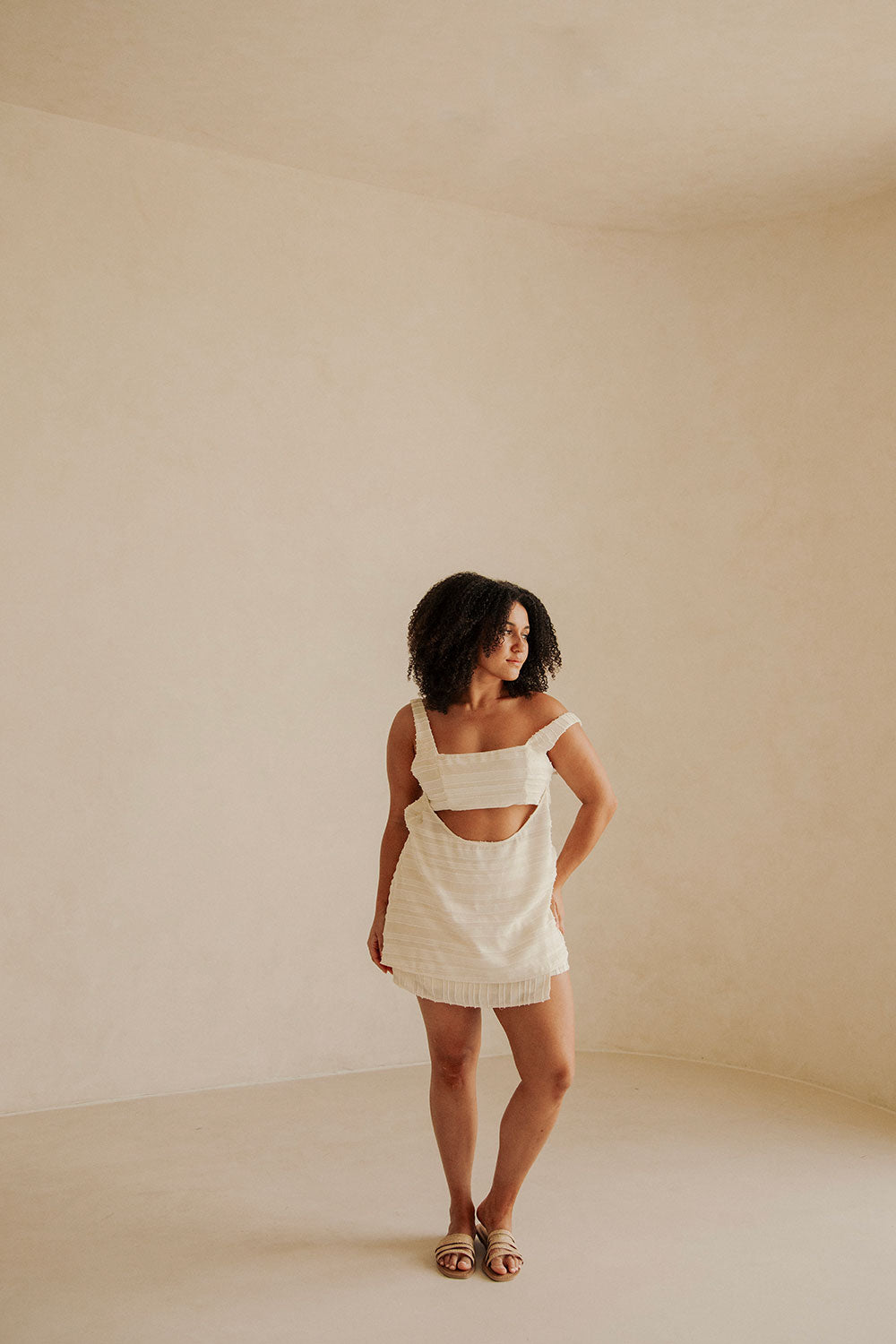 Cream Textured Cut Out Backless Aurelie Top