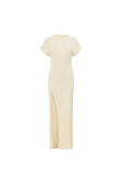 Cream High Neck Short Sleeve Split Maxi Gemini Dress