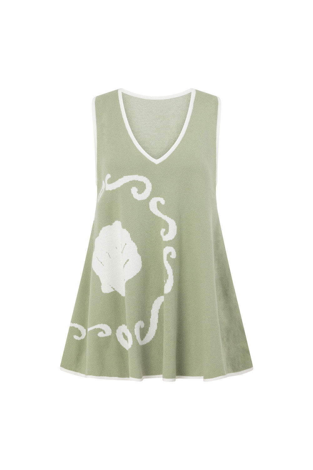 Green Ocean Relic Print Knit V Neck Malani Top