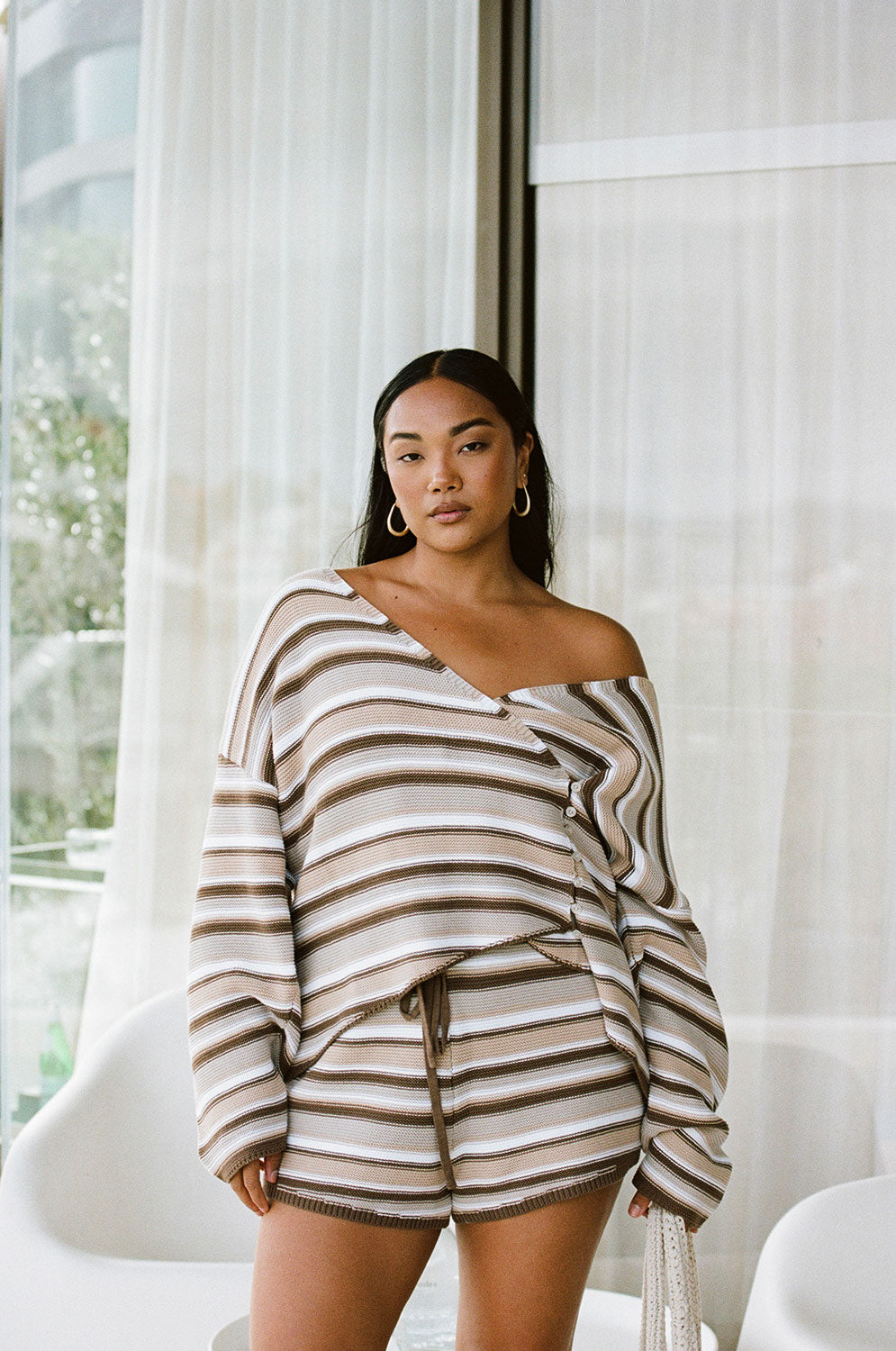Zessi Knit Shorts - Cocoa Stripe
