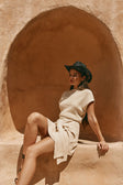 Beige Cotton Knit Draped Mini Lovina Dress