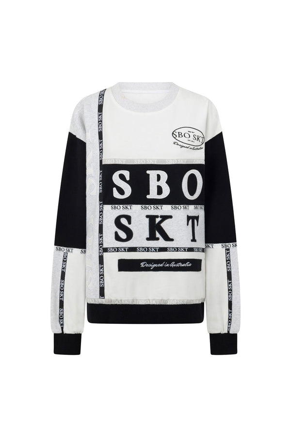 Osaka Vintage Oversized Sweater - Fleece Black White Grey